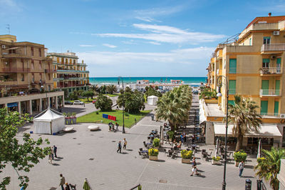 Overview of piazza anco marzio, the main square of ostia in italy.