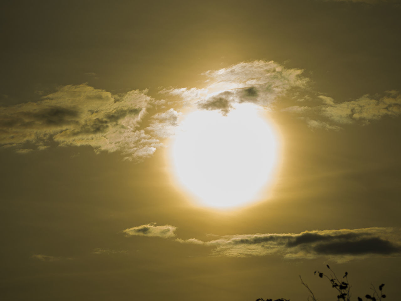 LOW ANGLE VIEW OF BRIGHT SUN IN SKY