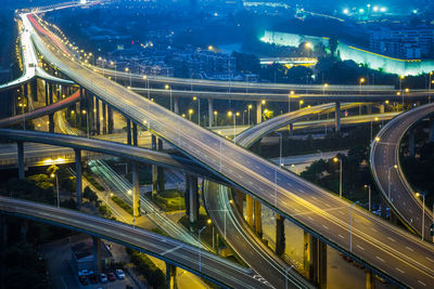 High angle view of elevated road at night