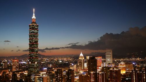 City lit up at night
