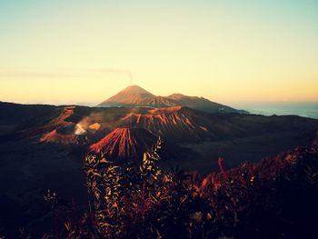 Scenic view of mt bromo against sky during sunset