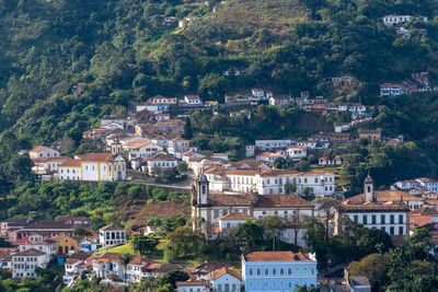 High angle view of buildings in town