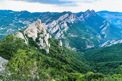 Scenic landscape viewed from pietrapertosa of the dolomiti lucane, basilicata region, italy