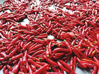 Full frame shot of red chili peppers for sale at market