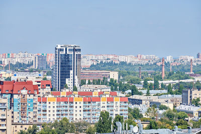 Voronezh city downtown cityscape. aerial view. business center, shops, residential buildings