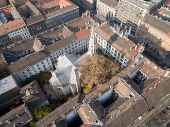 High angle view of buildings in city