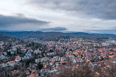 High angle view of townscape against sky
