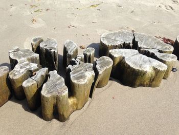 High angle view of rocks on beach