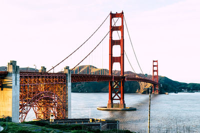 View of suspension bridge over river