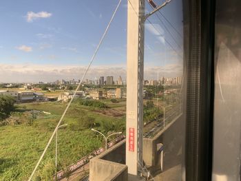 View of city through window