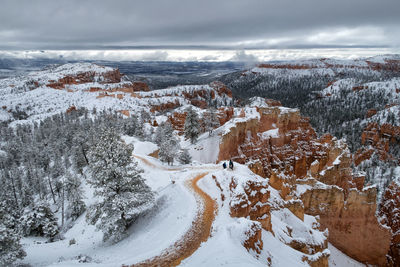 Scenic view of landscape against sky during winter