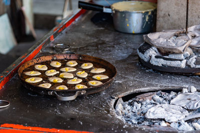 Thai castella cake, thai traditional baking by using brazier