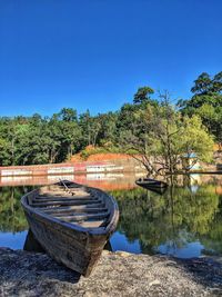 Lake against clear blue sky