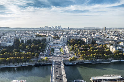 Aerial view of the trocadero garden and the seine river from the tour eiffel