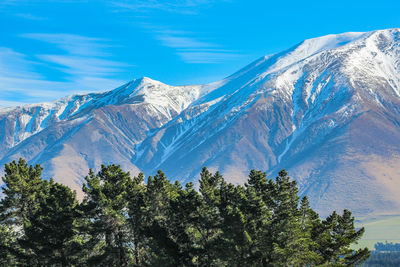 Scenic view of snow covered mountains against sky