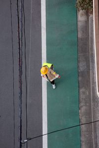 High angle view of yellow toy in swimming pool