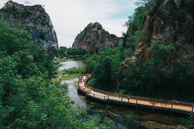 Scenic view of river amidst trees against sky