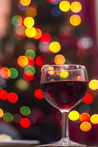 Defocused image of christmas lights on table