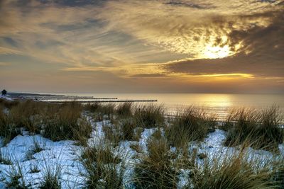 Scenic view of sea against sky during sunset