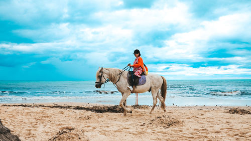 Horse riding horses on beach