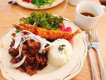 High angle view of meal served in plate