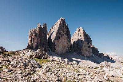 Rock formation of tre cime di lavaredo in the dolomites