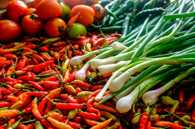 Close-up of red chili peppers for sale in market
