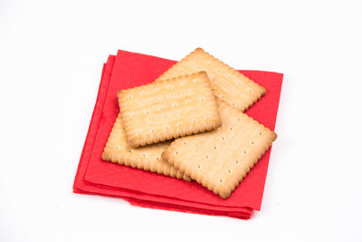 High angle view of chocolate cake on white background