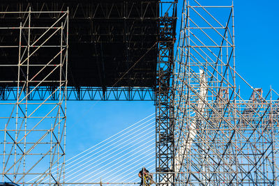 Low angle view of cables against clear blue sky