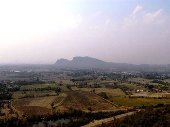 High angle view of agricultural field against sky