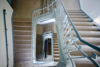 High angle view of spiral staircase in building