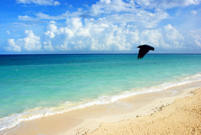 Scenic view of beach against cloudy sky