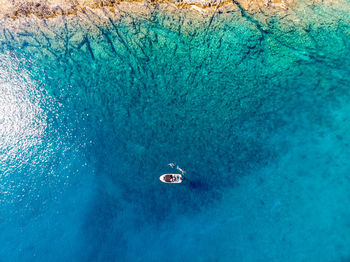 Aerial view of boat in sea