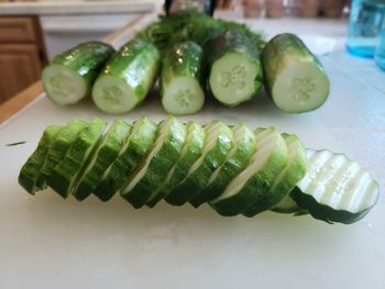 High angle view of vegetables in plate on table