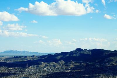 Scenic view of mountains against cloudy sky