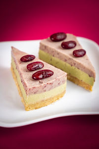 Close-up of dessert served on table