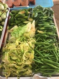 High angle view of vegetables for sale in market