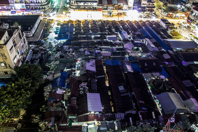 High angle view of buildings in city