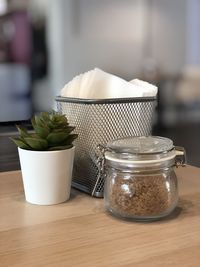 Close-up of drink in jar on table at home