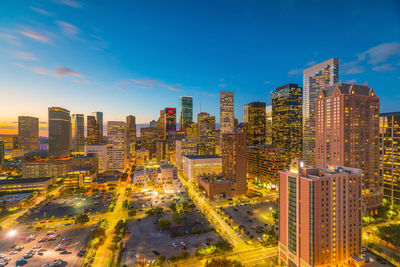 High angle view of cityscape against sky