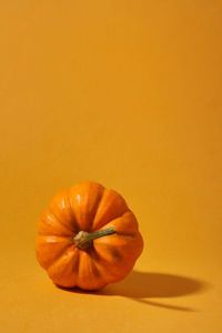 Close-up of pumpkin against yellow background