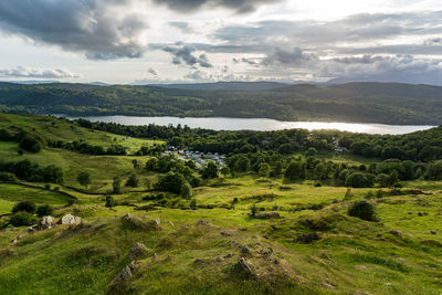 Scenic view of landscape against cloudy sky