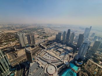 High angle view of cityscape against sky