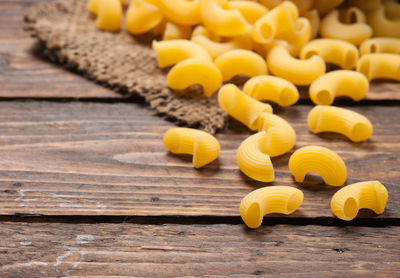 High angle view of yellow vegetables on table