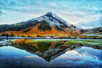 Mountain reflection on lake against sky