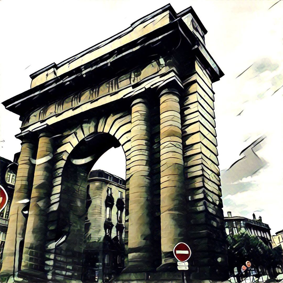 architecture, built structure, low angle view, arch, sky, history, architectural column, outdoors, city, travel destinations, column, day, no people, facade, tourism, city life, cloud