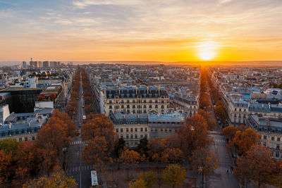 Sunset over paris from the arc de triomphe