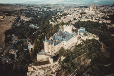 Alcazar of segovia and cathedral from aerial view