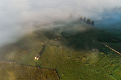 High angle view of land on road against sky