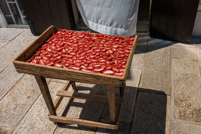 High angle view of food drying outdoors